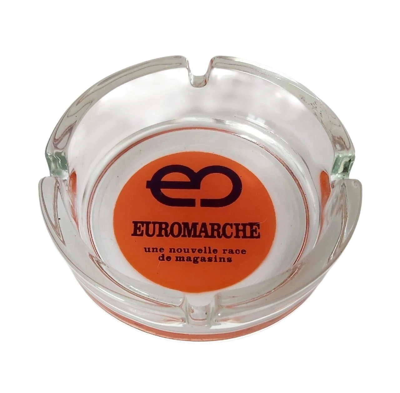 Euromarché – Ancien Cendrier Publicitaire Rare en Verre Années 70